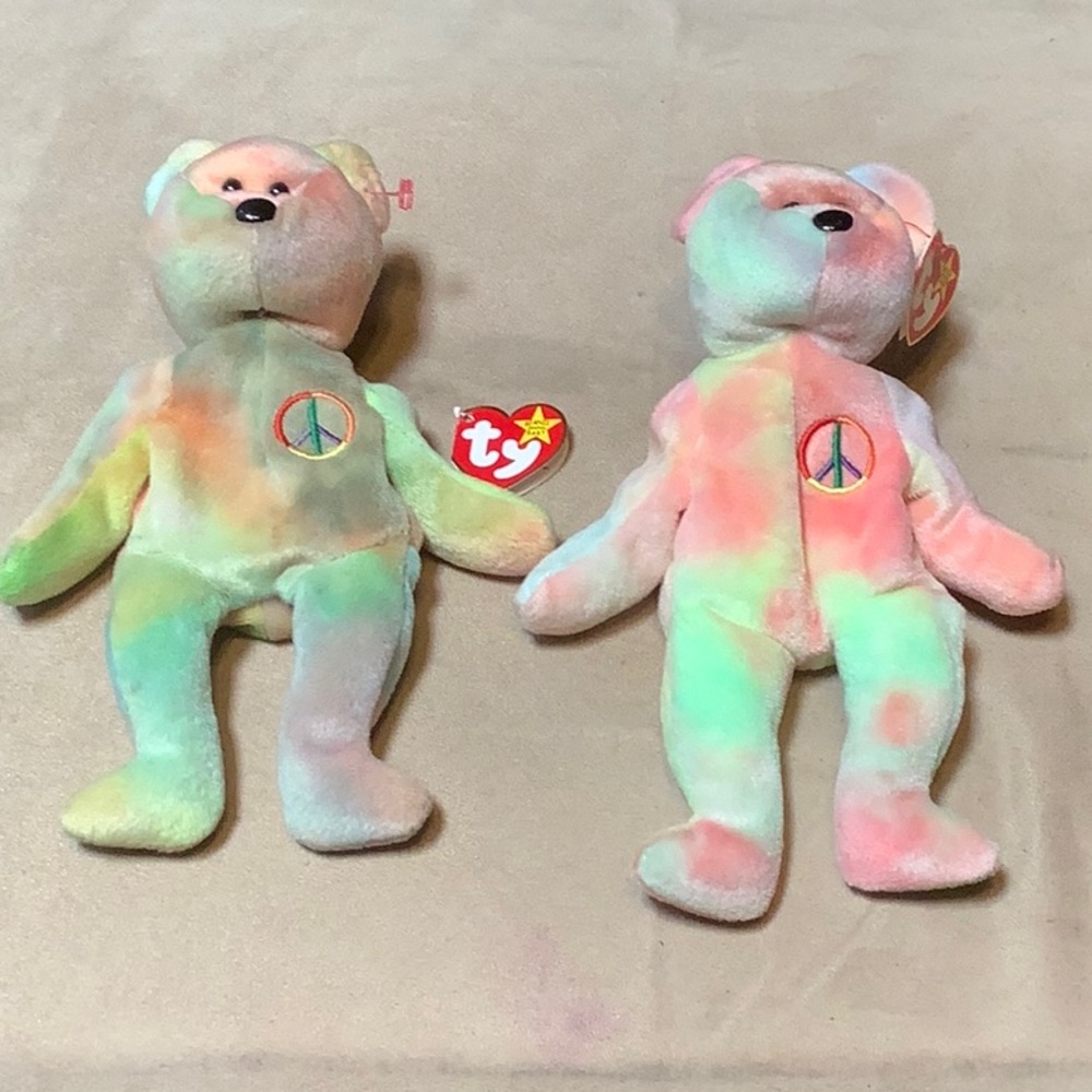 Ty Pink and Green Plush Stuffed Animals